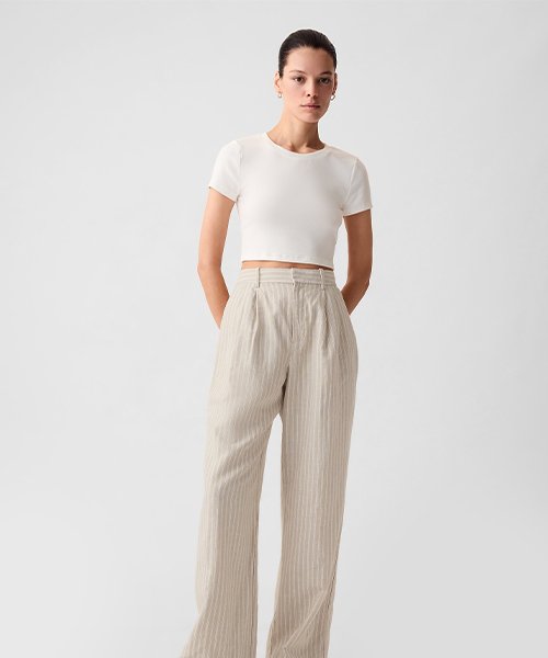 High-rise trousers made from linen and cotton
